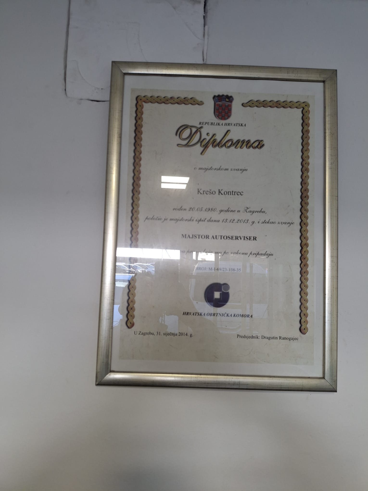 Diploma majstor autoserviser Krešo Kontrec